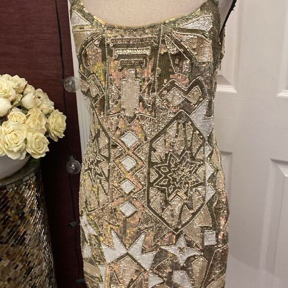 Needle & Thread Beige Sequin Dress, US6 - Picture 5 of 10